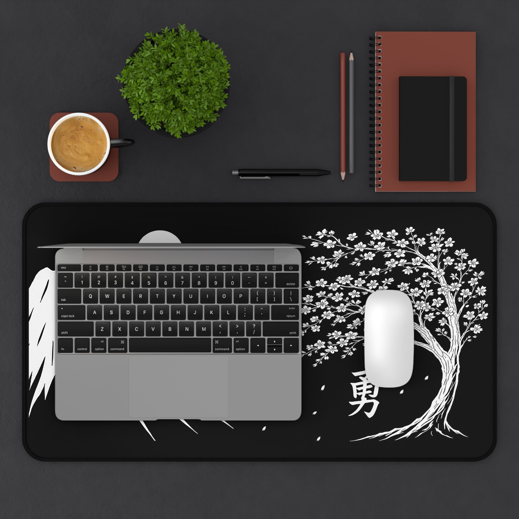 Japanese Zen Desk Mat, Peaceful Workspace Decor, Office Gift, Mount Fuji, Sakura Tree Design