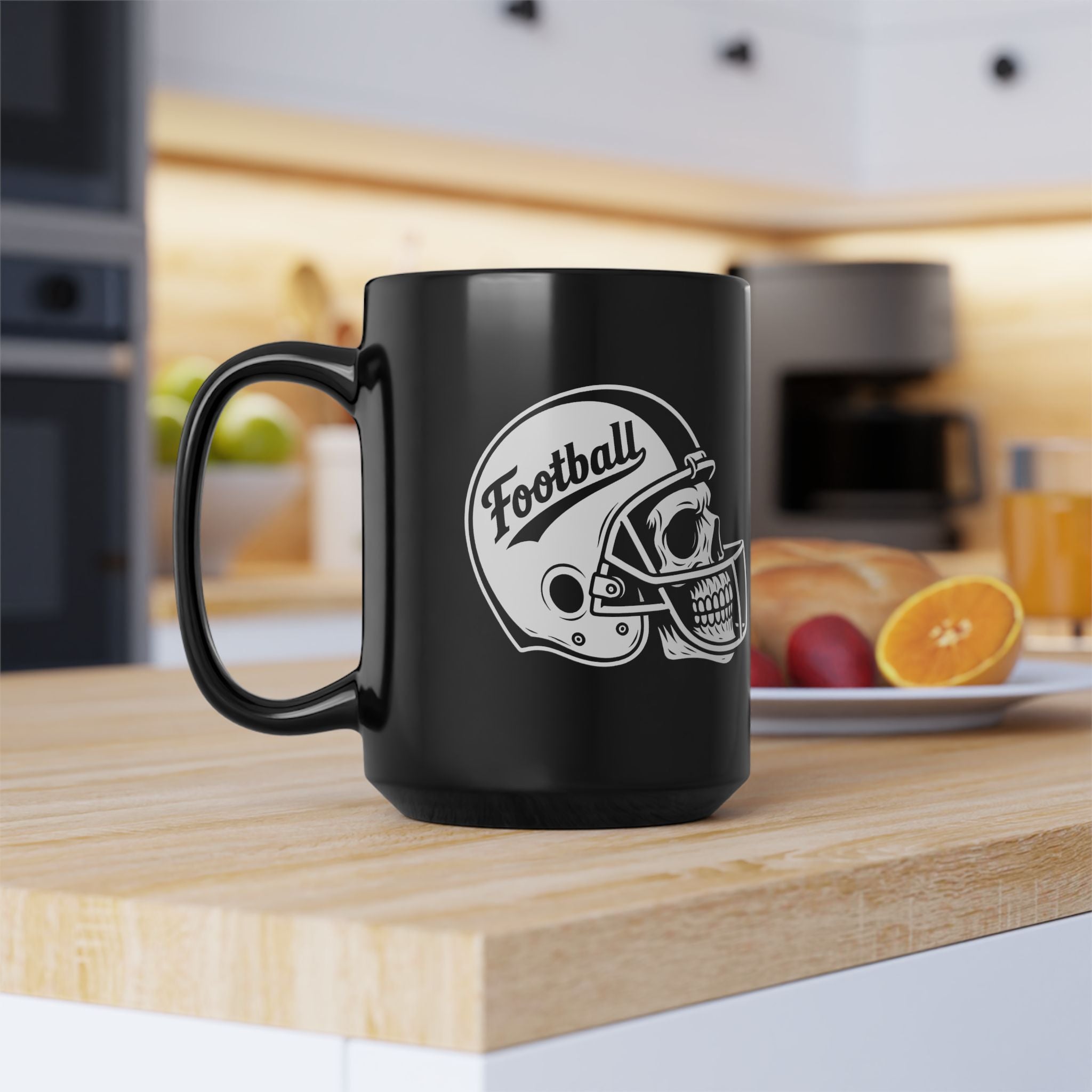 Football Skull Mug - Perfect for Sports Fans, Halloween, Gifting, Home Decor, Coffee Lover's Black Mug