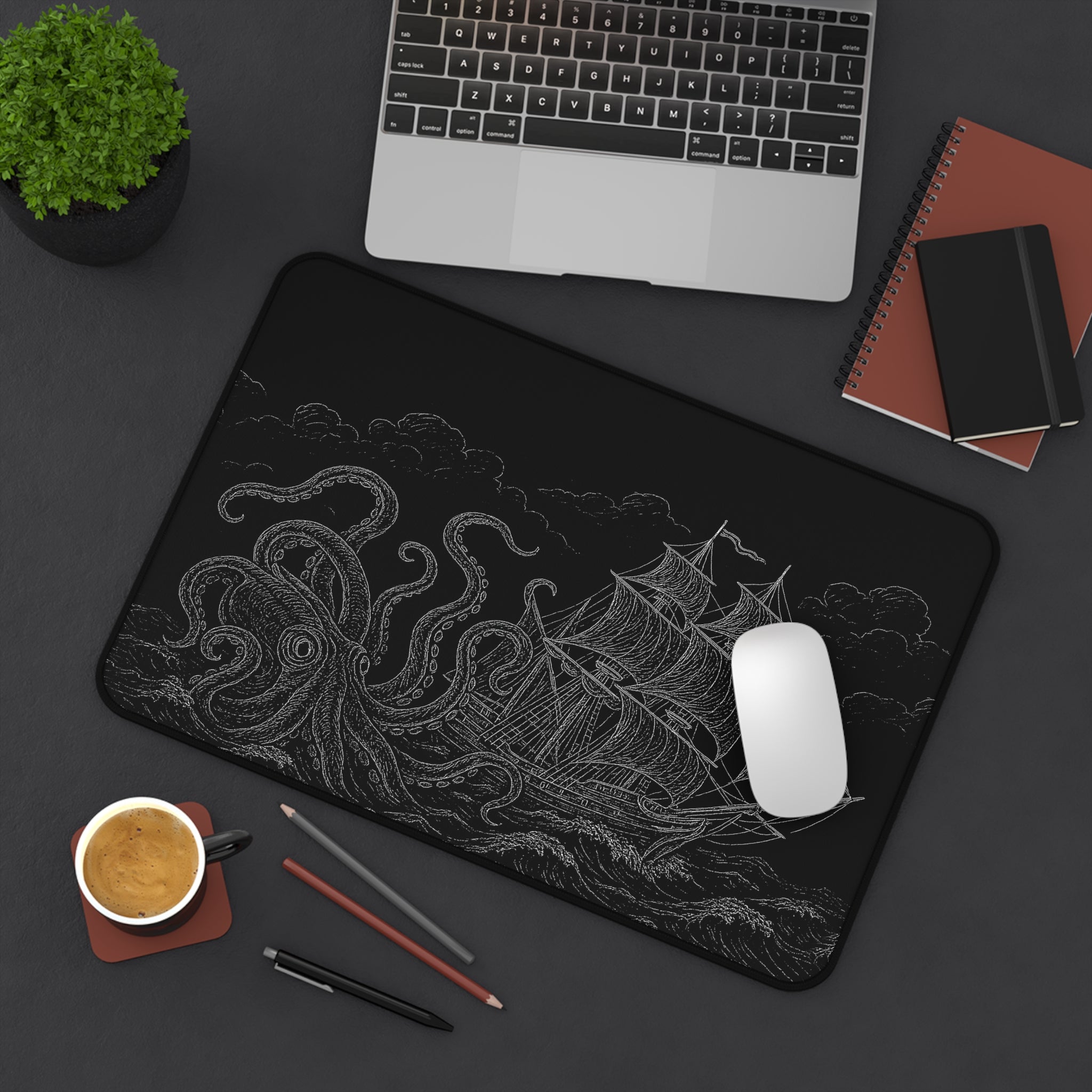 Nautical Octopus Desk Mat | Sea Creature Office Decor, Gaming Mat, Gift for Sailors, Coastal Theme, Nautical Home Office