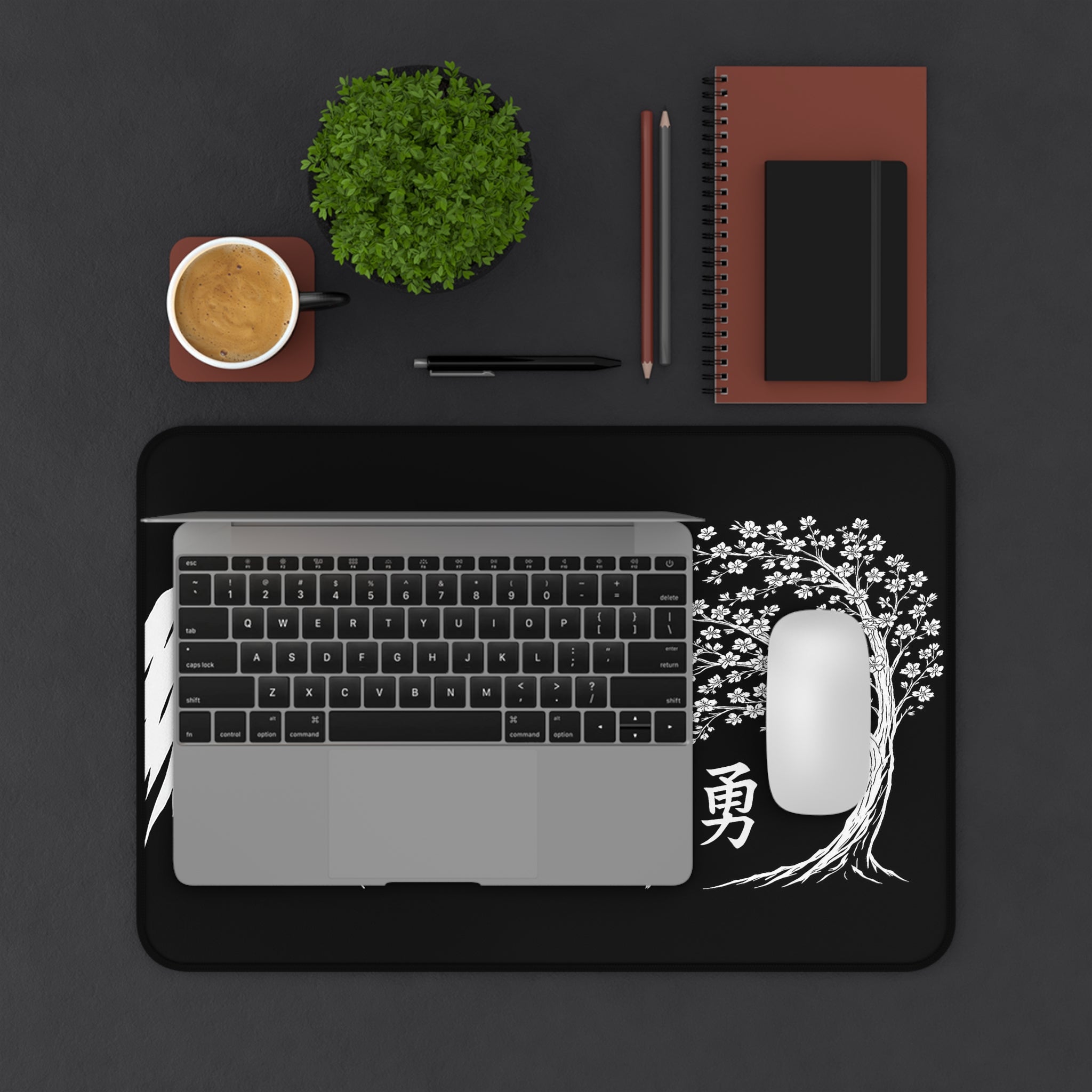 Japanese Zen Desk Mat, Peaceful Workspace Decor, Office Gift, Mount Fuji, Sakura Tree Design