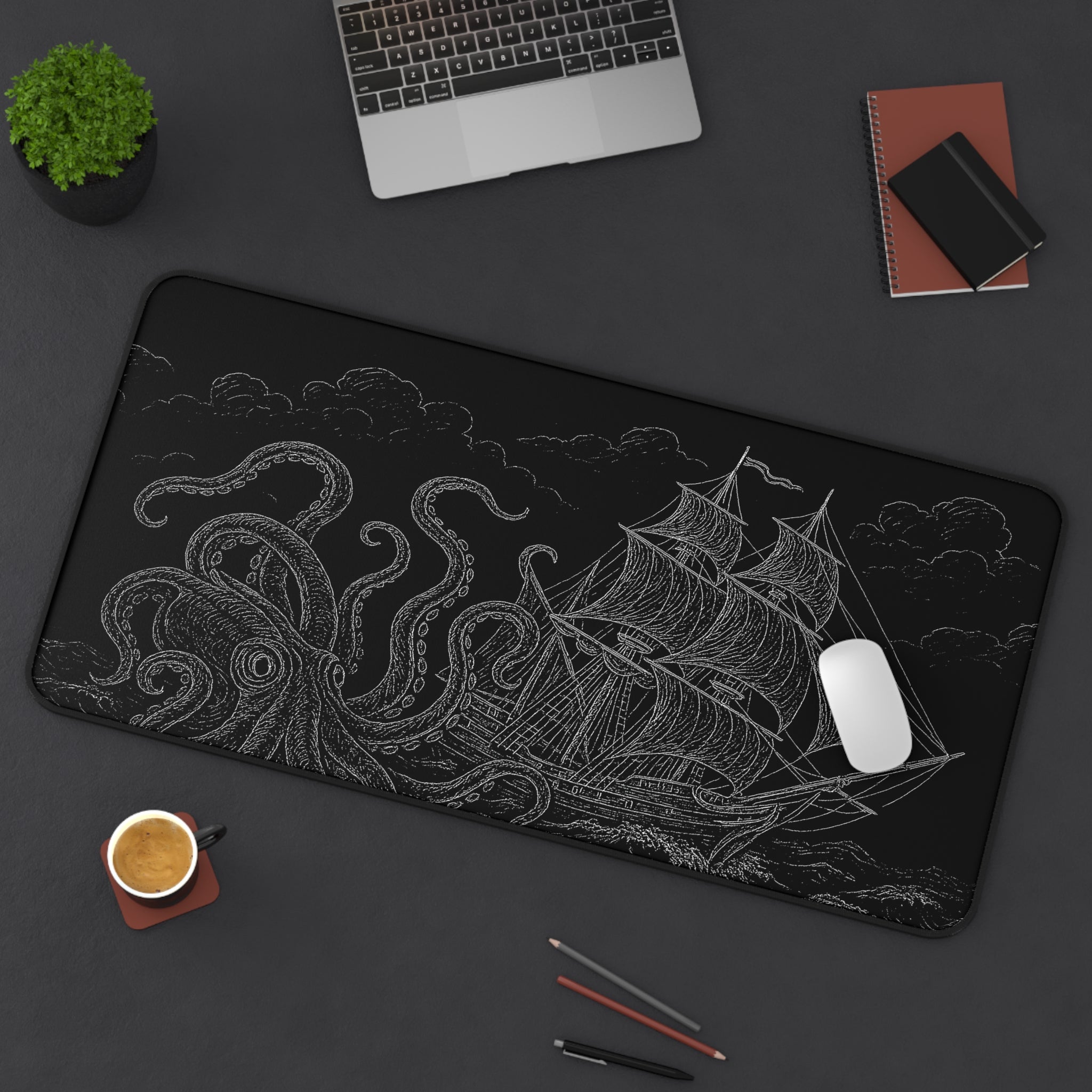 Nautical Octopus Desk Mat | Sea Creature Office Decor, Gaming Mat, Gift for Sailors, Coastal Theme, Nautical Home Office
