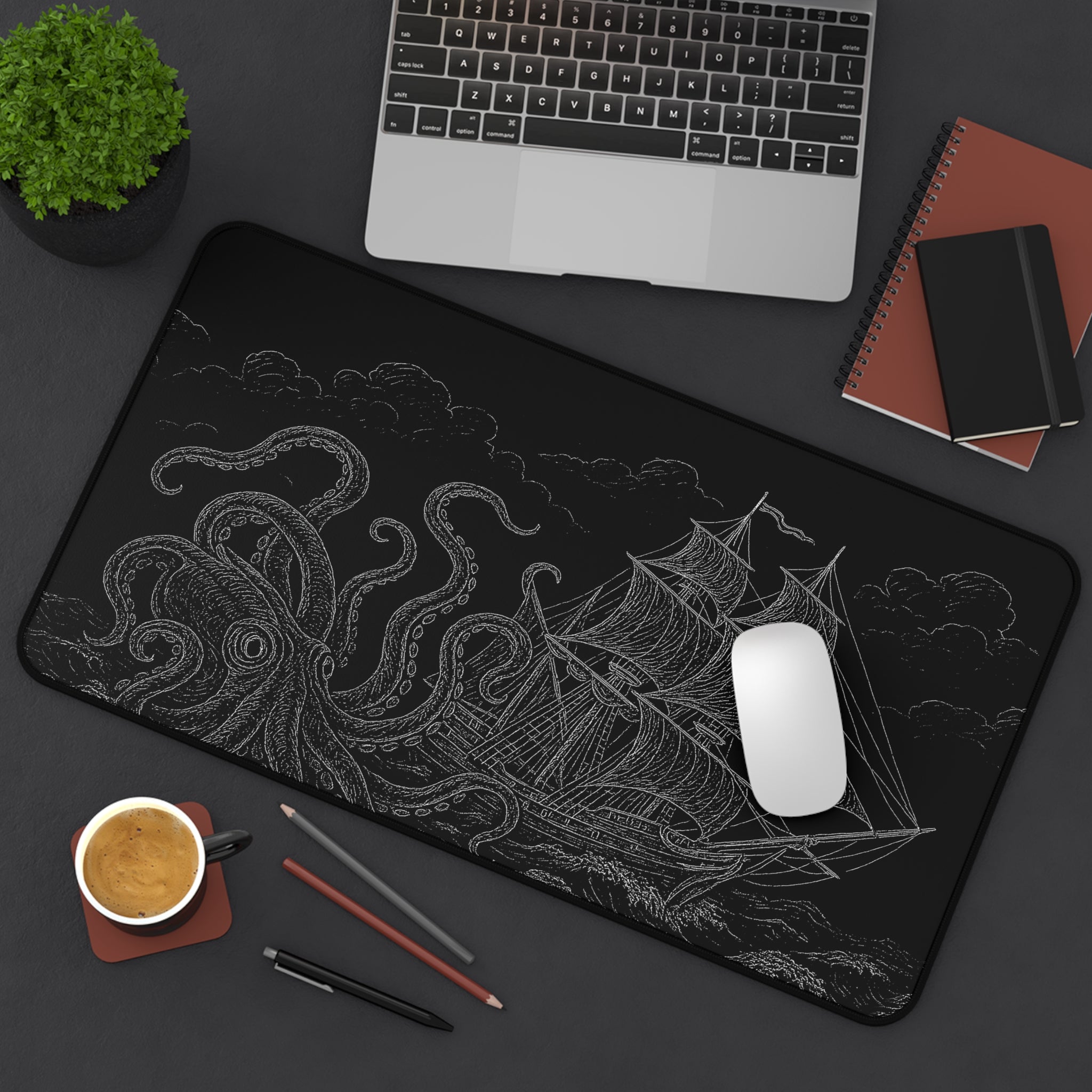 Nautical Octopus Desk Mat | Sea Creature Office Decor, Gaming Mat, Gift for Sailors, Coastal Theme, Nautical Home Office