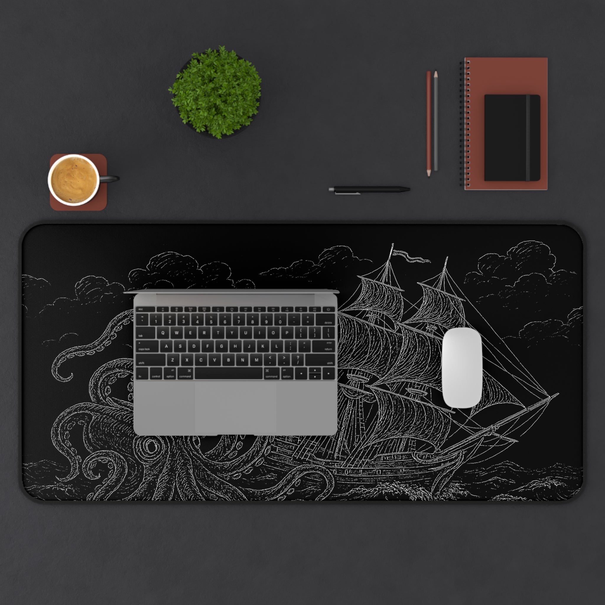 Nautical Octopus Desk Mat | Sea Creature Office Decor, Gaming Mat, Gift for Sailors, Coastal Theme, Nautical Home Office