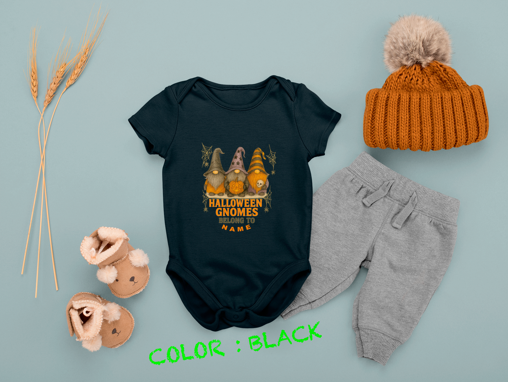 Halloween Baby Outfit, Fun Baby Outfit, Adorable Bodysuit, Baby Shower Favor, Baby Clothes. Garden Gnome Themed.