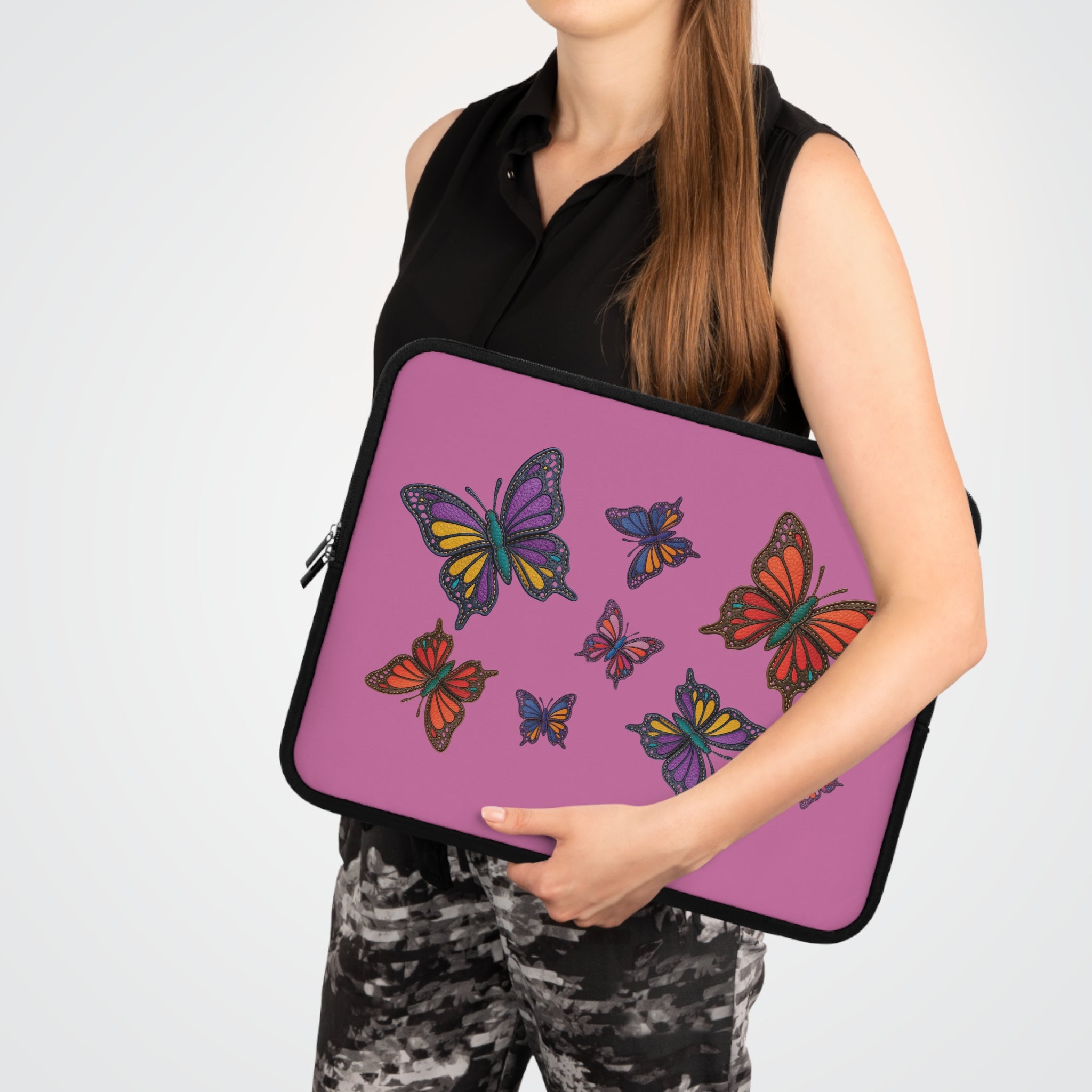 Colorful Butterfly Laptop Sleeve, Cute Purple Tech Case, Gift for Students, MacBook Bag, Unique Laptop Protector