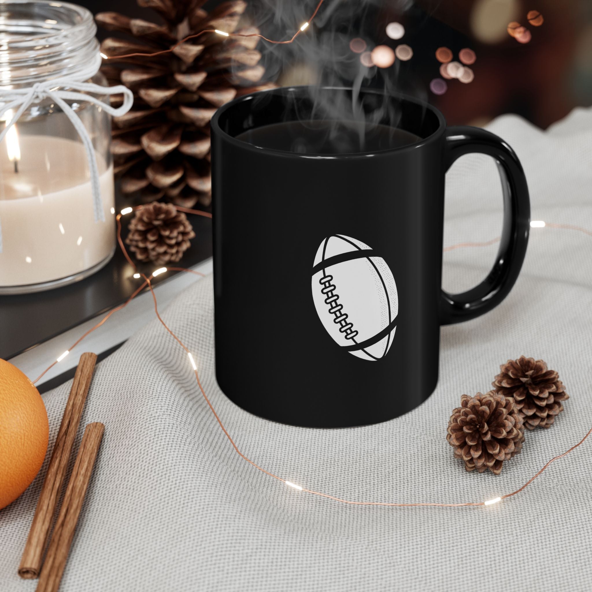 Football Skull Mug - Perfect for Sports Fans, Halloween, Gifting, Home Decor, Coffee Lover's Black Mug