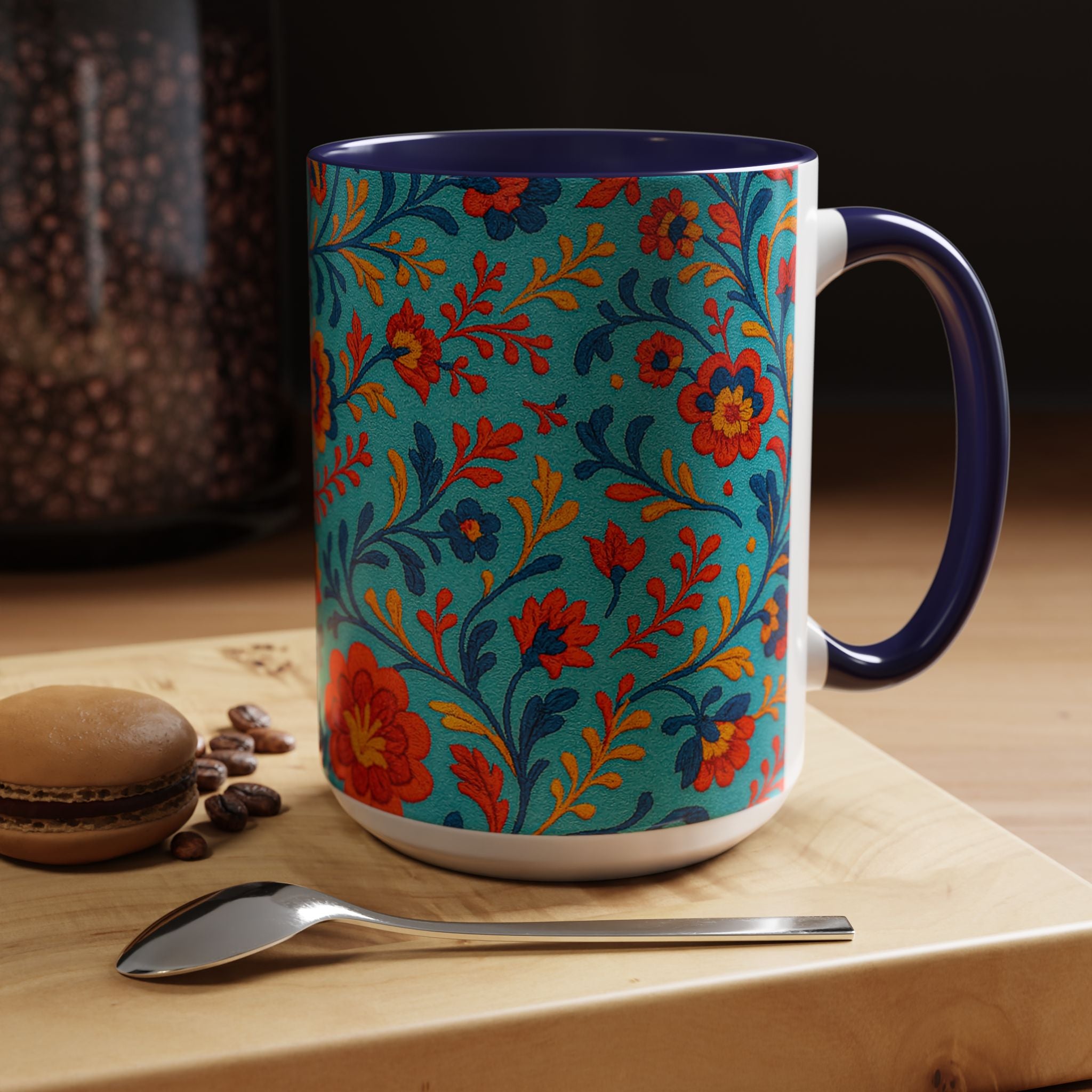 Vibrant Floral Accent Coffee Mug for Home, Office, Gifts, Mother's Day, Tea Lovers, Colorful Drinkware
