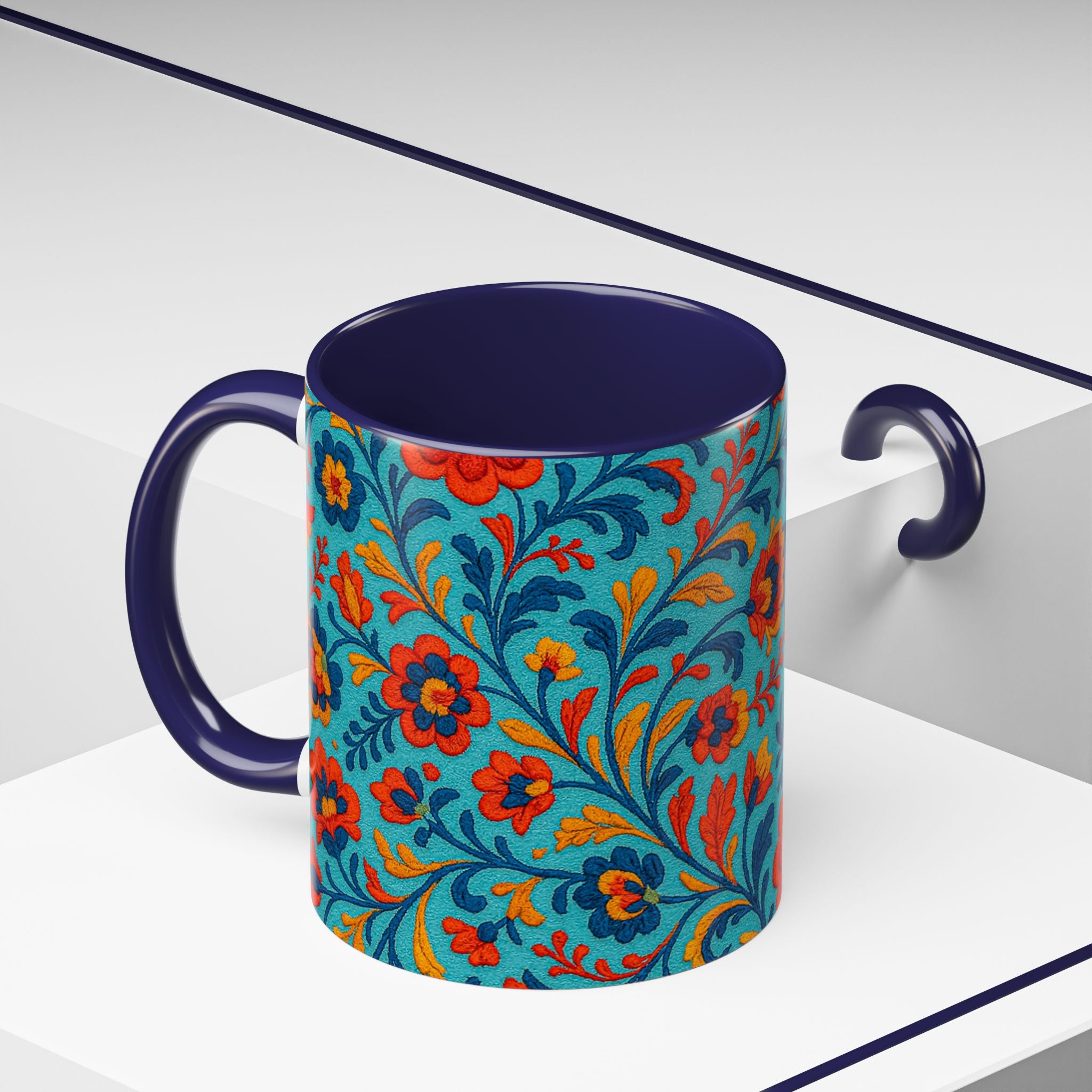 Vibrant Floral Accent Coffee Mug for Home, Office, Gifts, Mother's Day, Tea Lovers, Colorful Drinkware