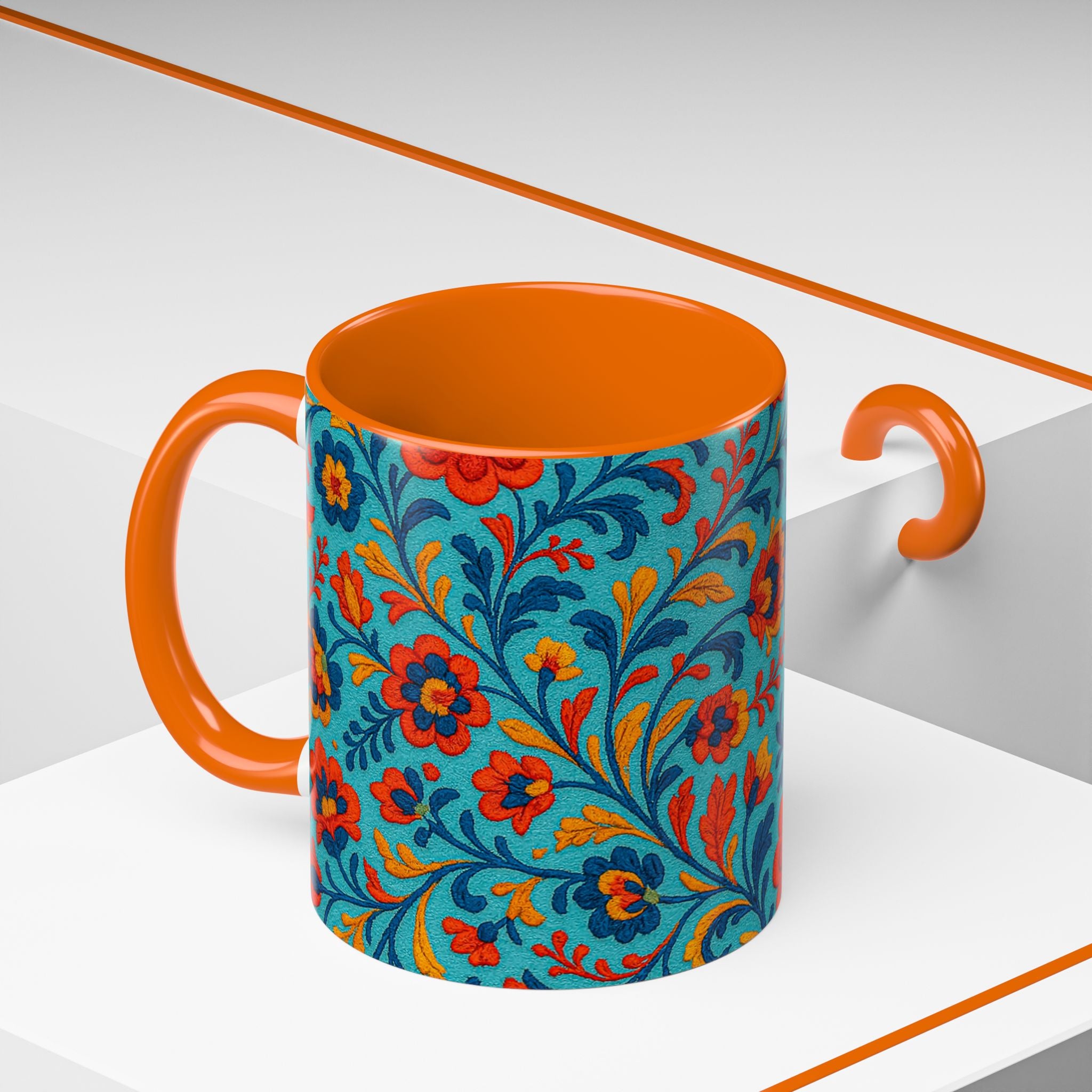 Vibrant Floral Accent Coffee Mug for Home, Office, Gifts, Mother's Day, Tea Lovers, Colorful Drinkware