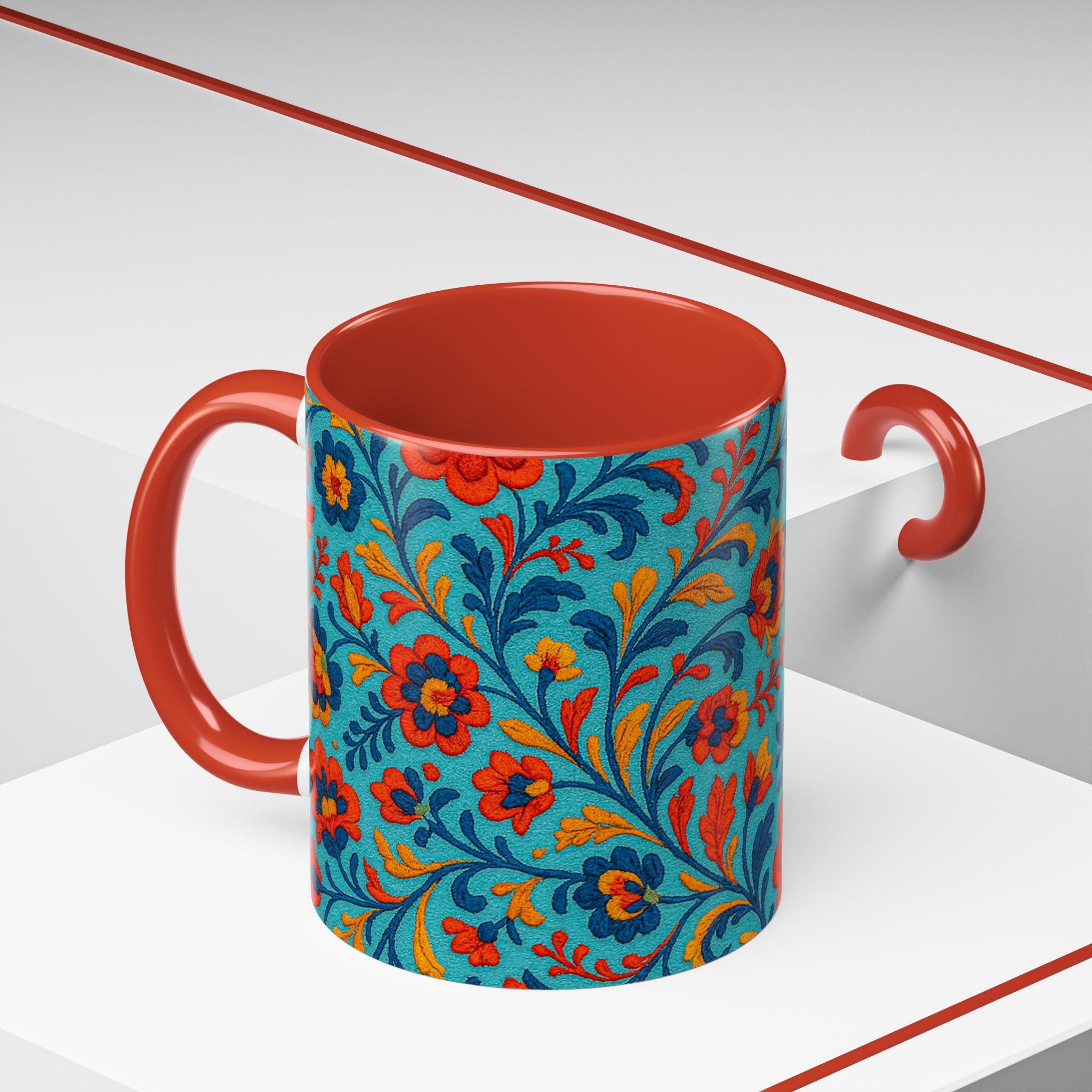 Vibrant Floral Accent Coffee Mug for Home, Office, Gifts, Mother's Day, Tea Lovers, Colorful Drinkware