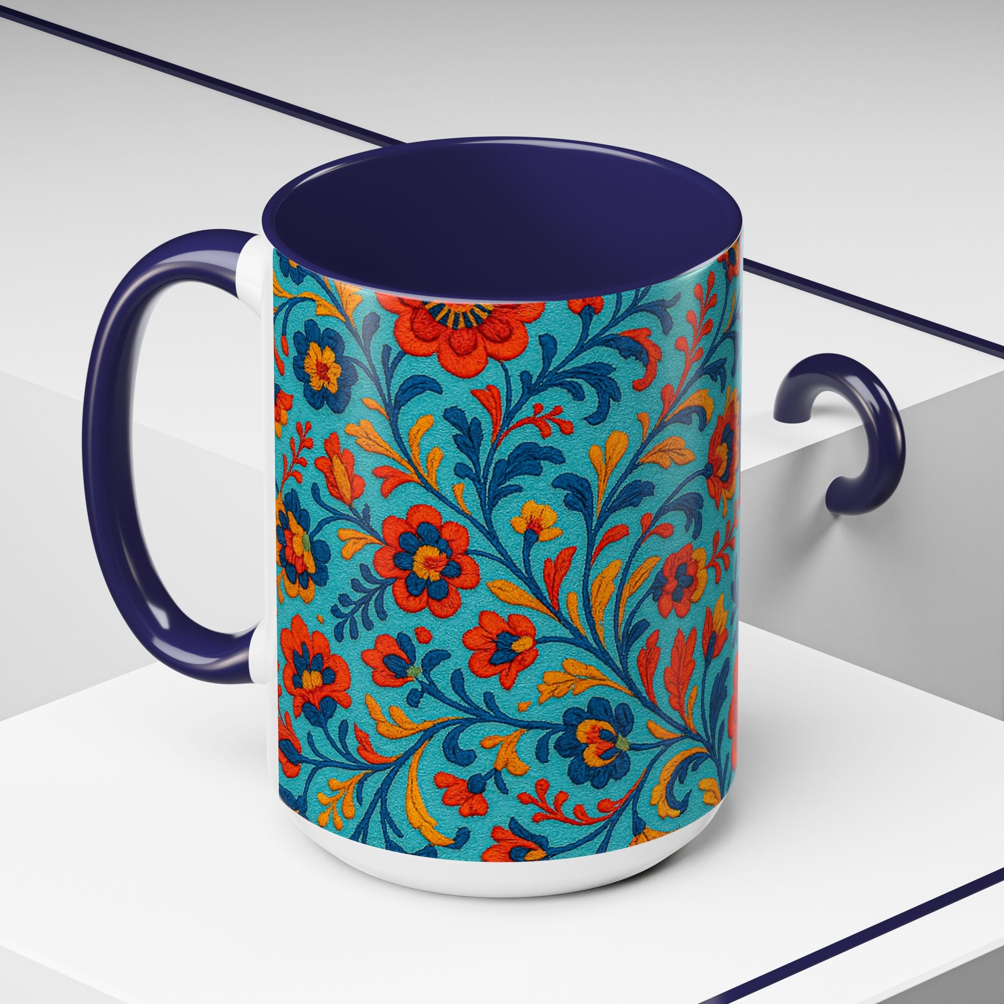 Vibrant Floral Accent Coffee Mug for Home, Office, Gifts, Mother's Day, Tea Lovers, Colorful Drinkware