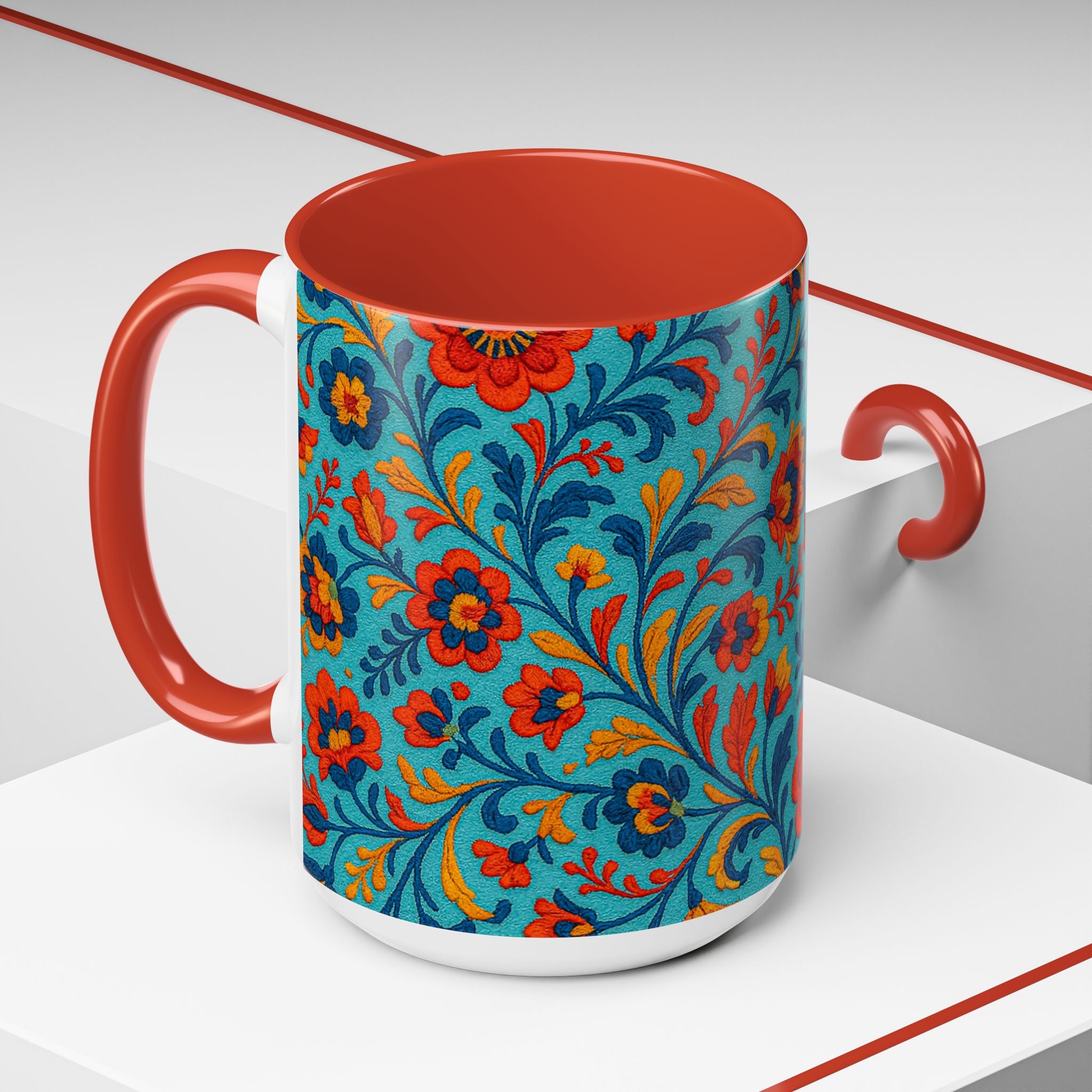Vibrant Floral Accent Coffee Mug for Home, Office, Gifts, Mother's Day, Tea Lovers, Colorful Drinkware