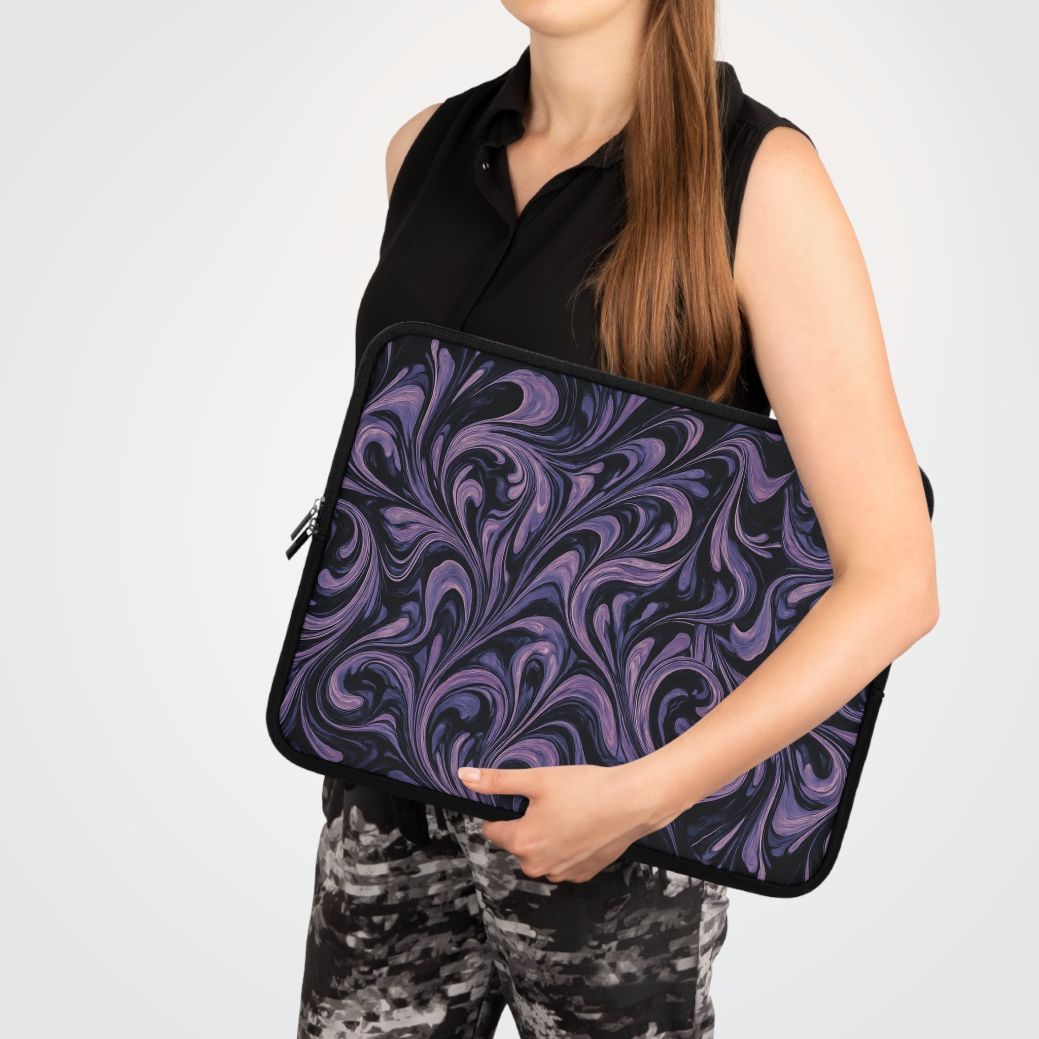 Elegant Purple Marbling Laptop and Tablet Sleeve - Stylish Computer Bag, Technology Accessory, Students, Work, and School