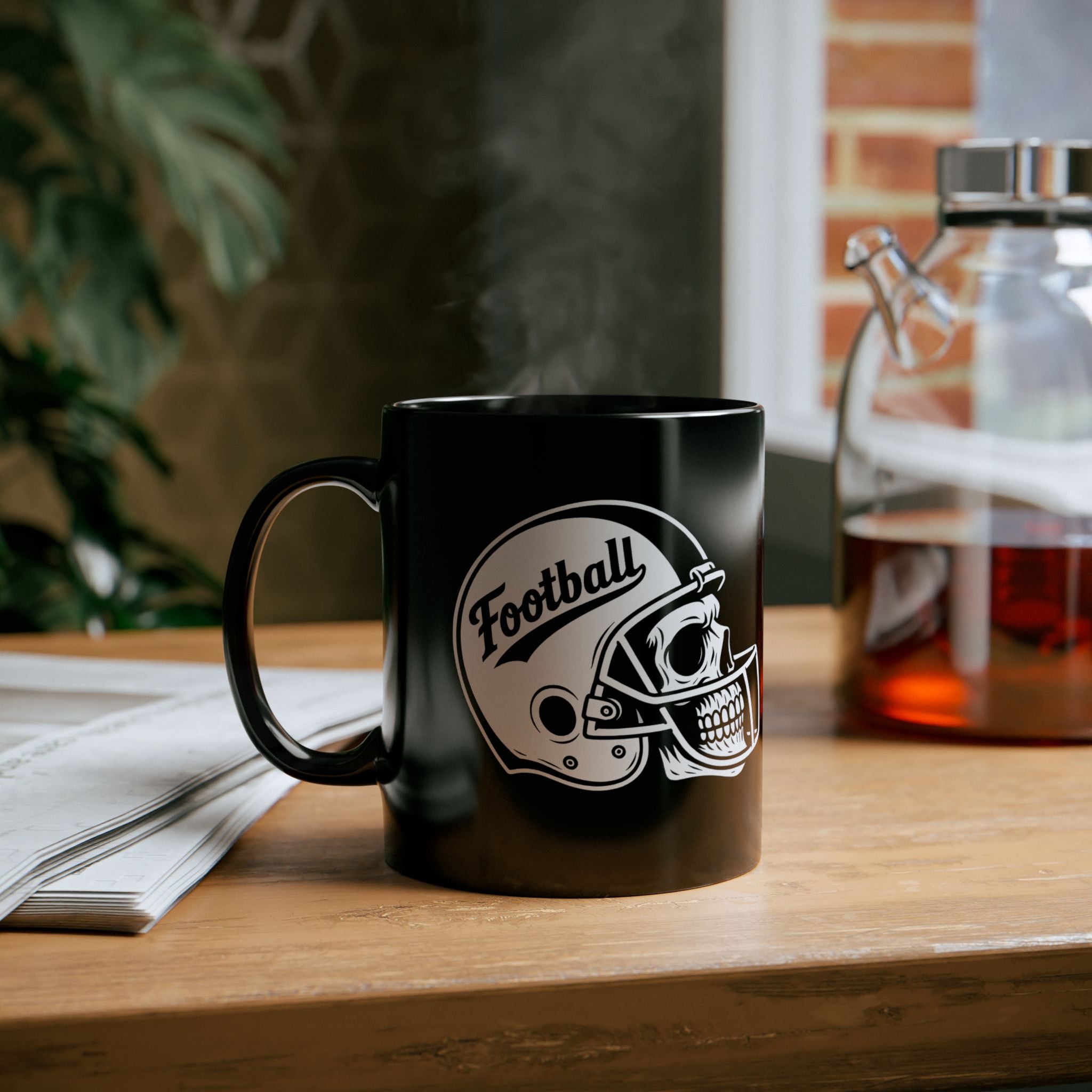 Football Skull Mug - Perfect for Sports Fans, Halloween, Gifting, Home Decor, Coffee Lover's Black Mug