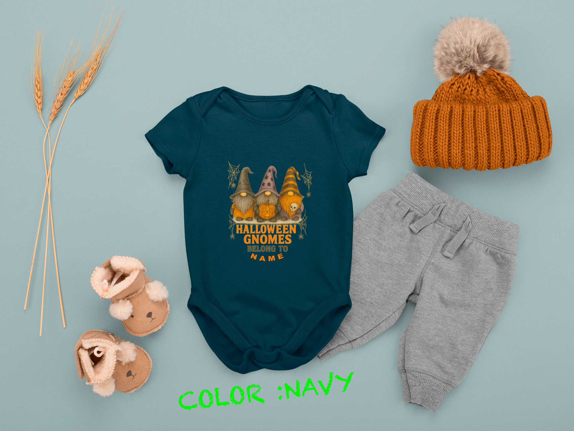Halloween Baby Outfit, Fun Baby Outfit, Adorable Bodysuit, Baby Shower Favor, Baby Clothes. Garden Gnome Themed.