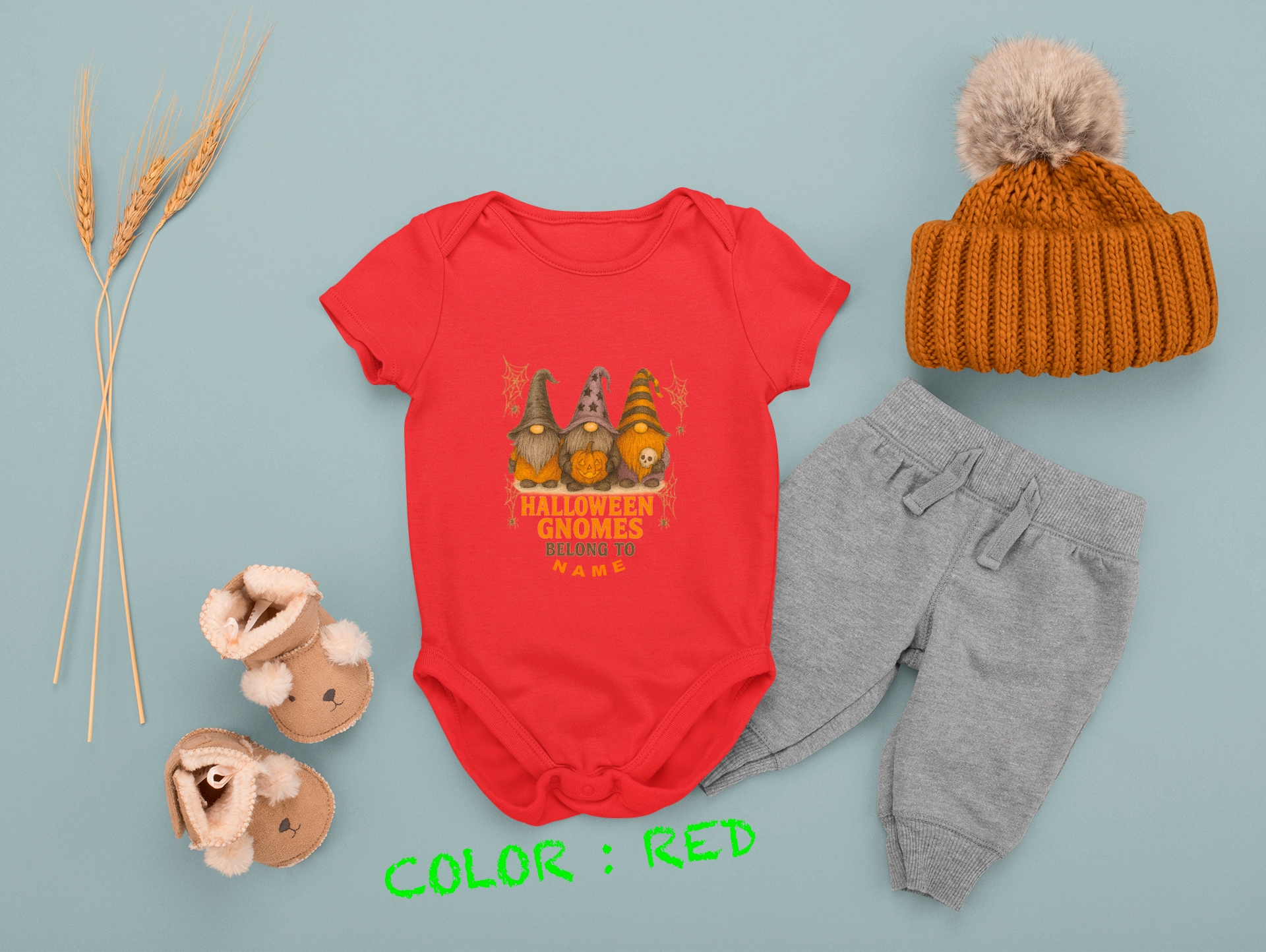 Halloween Baby Outfit, Fun Baby Outfit, Adorable Bodysuit, Baby Shower Favor, Baby Clothes. Garden Gnome Themed.