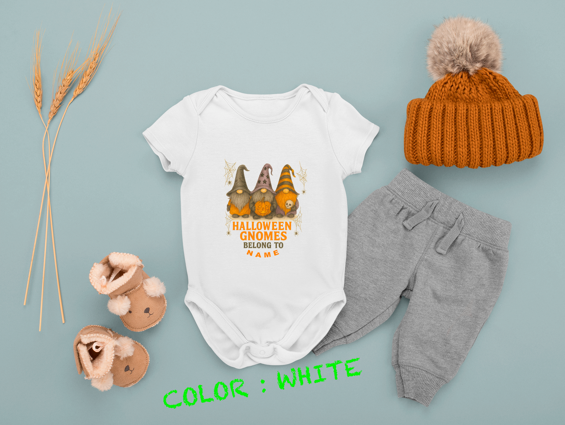 Halloween Baby Outfit, Fun Baby Outfit, Adorable Bodysuit, Baby Shower Favor, Baby Clothes. Garden Gnome Themed.