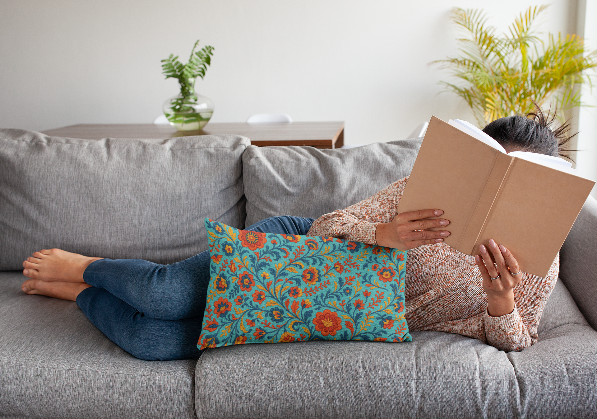 Lumbar Pillow with Vivid Floral Pattern, Decorative Accent Pillow, Home Decor, Sofa Throw Pillow