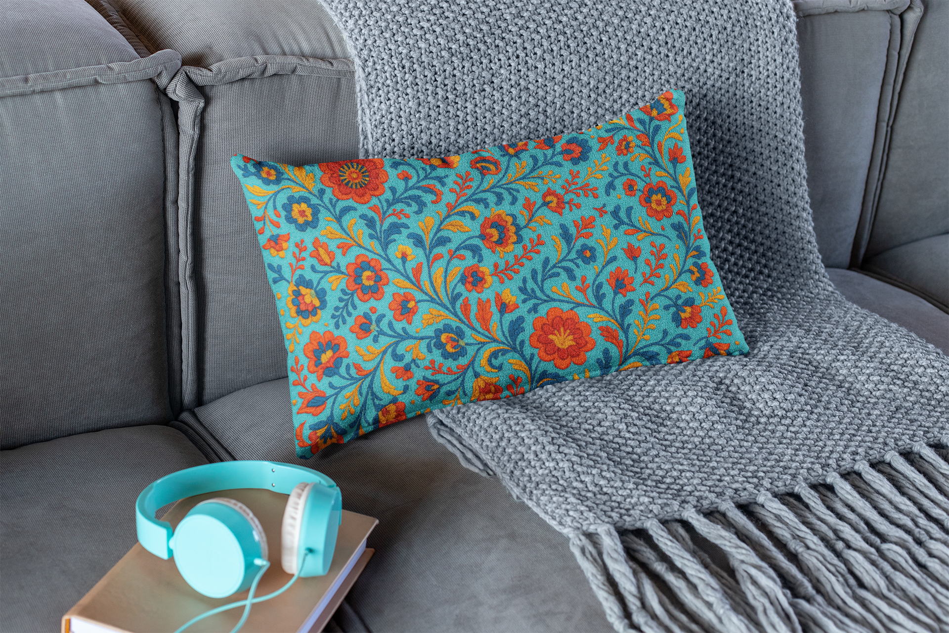 Lumbar Pillow with Vivid Floral Pattern, Decorative Accent Pillow, Home Decor, Sofa Throw Pillow