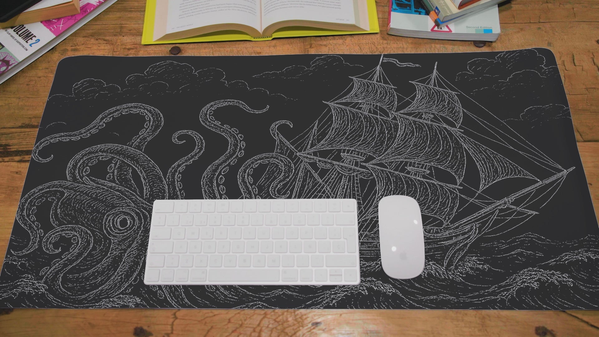 Nautical Octopus Desk Mat | Sea Creature Office Decor, Gaming Mat, Gift for Sailors, Coastal Theme, Nautical Home Office