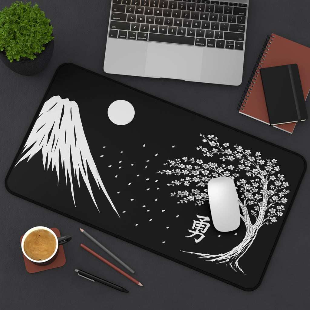 Japanese Zen Desk Mat, Peaceful Workspace Decor, Office Gift, Mount Fuji, Sakura Tree Design