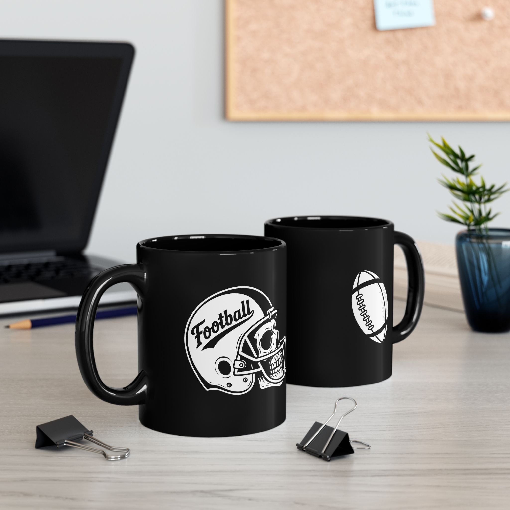 Football Skull Mug - Perfect for Sports Fans, Halloween, Gifting, Home Decor, Coffee Lover's Black Mug