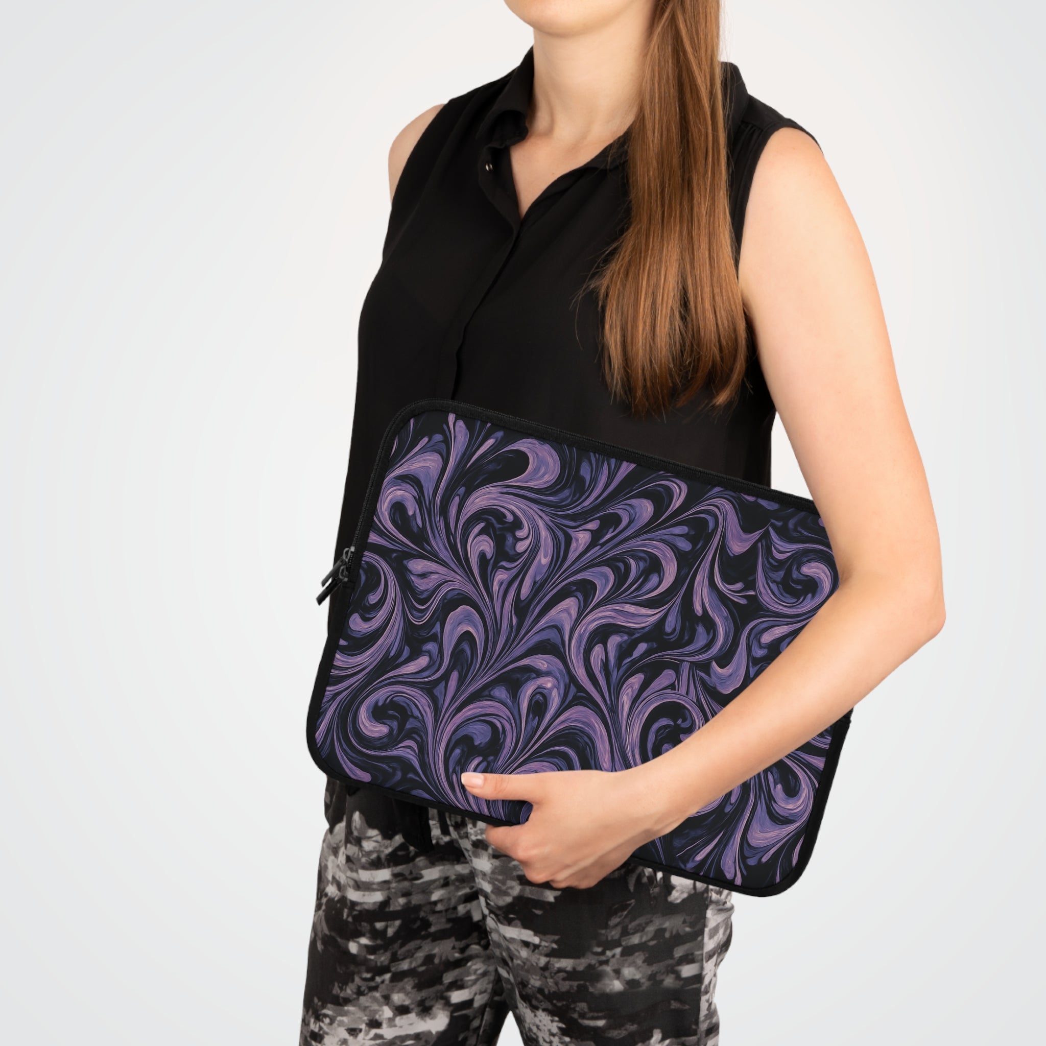 Elegant Purple Marbling Laptop and Tablet Sleeve - Stylish Computer Bag, Technology Accessory, Students, Work, and School