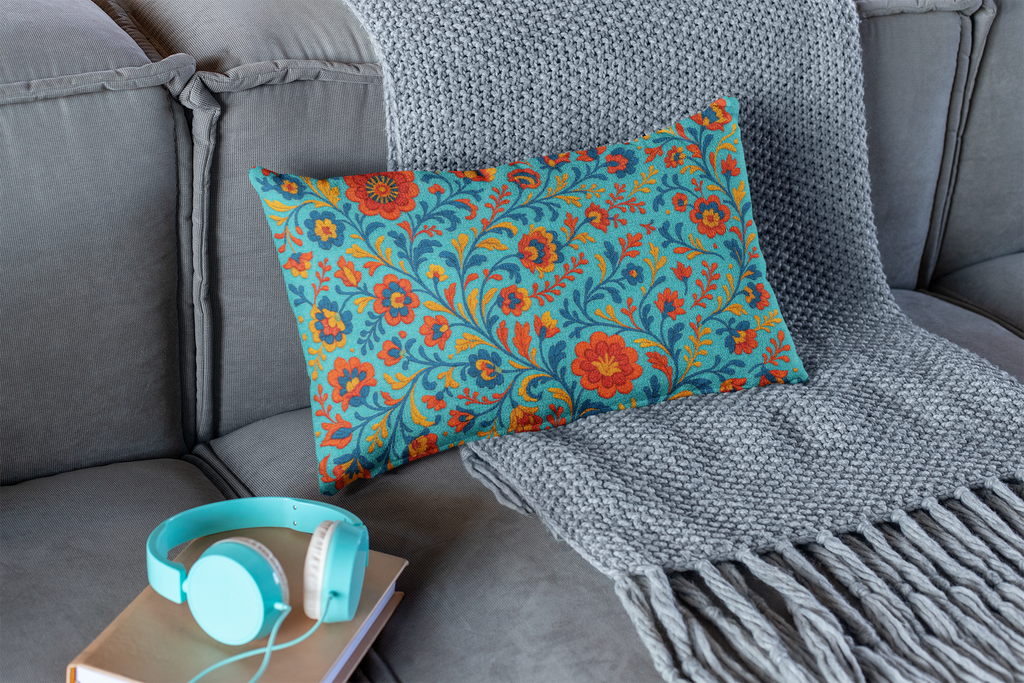Lumbar Pillow with Vivid Floral Pattern, Decorative Accent Pillow, Home Decor, Sofa Throw Pillow
